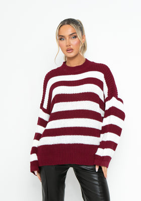 Frankie Wine Oversized Stripe Chunky Knitted Jumper Frankie Wine Oversized Stripe Chunky Knitted Jumper
