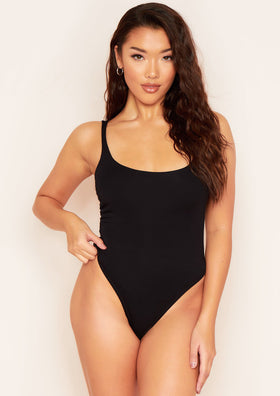 Allison Black Double Thick Square Neck Vest Bodysuit Allison Black Double Thick Square Neck Vest Bodysuit