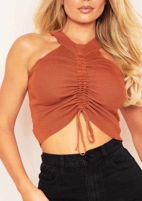 Aimee Rust High Neck Ruched Crop Top Aimee Rust High Neck Ruched Crop Top