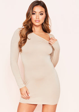 Lexi Beige Long Sleeve Basic Jersey Mini Dress Lexi Beige Long Sleeve Basic Jersey Mini Dress