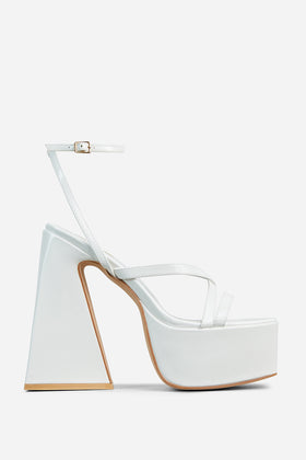 Libby Strappy Detail Square Toe Platform Block Heel In White Patent Libby Strappy Detail Square Toe Platform Block Heel In White Patent