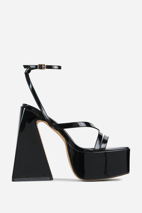 Libby Strappy Detail Square Toe Platform Block Heel In Black Patent Libby Strappy Detail Square Toe Platform Block Heel In Black Patent
