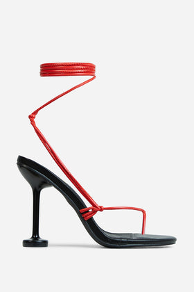 Margot Lace Up Knot Detail Heel In Red Faux Leather Margot Lace Up Knot Detail Heel In Red Faux Leather