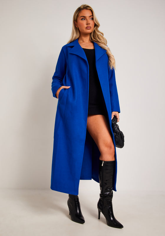 Layla Blue Brushed Wool Blend Trench Coat