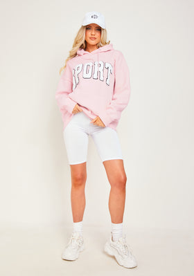 Hollie Baby Pink Borg Oversized Sport Hoodie Hollie Baby Pink Borg Oversized Sport Hoodie