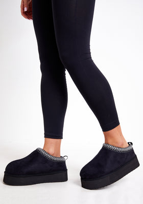 Jolie Black Aztec Detail Faux Fur Lined Platform Slip On Boots Jolie Black Aztec Detail Faux Fur Lined Platform Slip On Boots