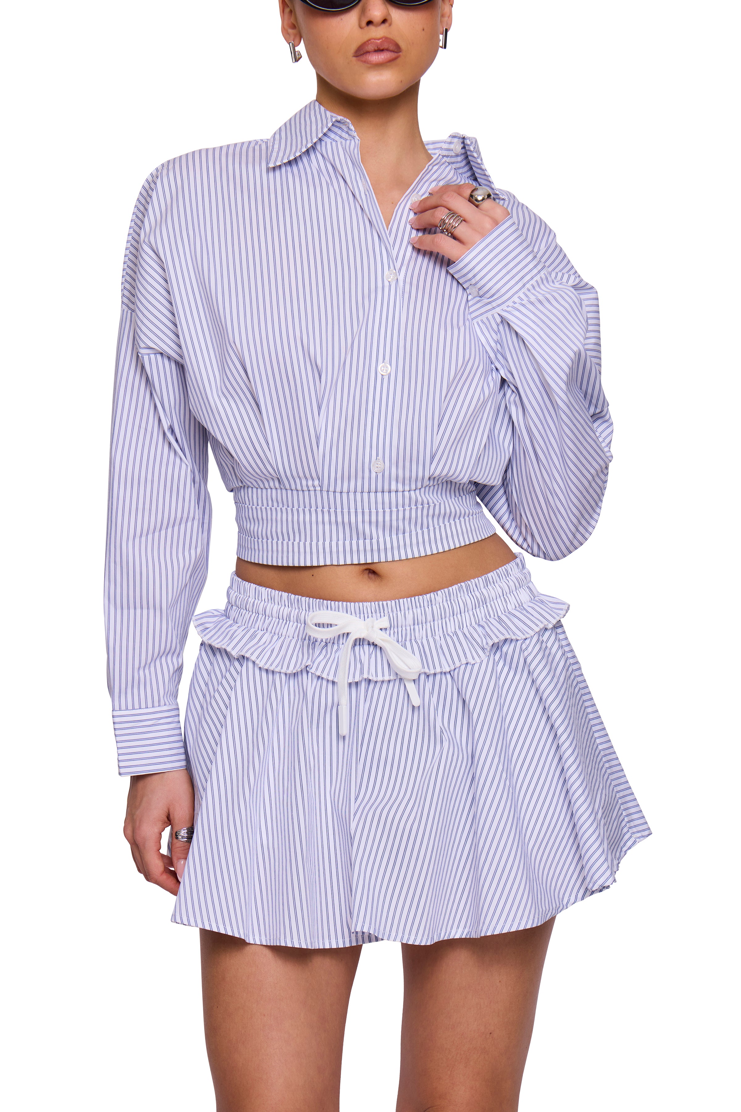 Blue Pinstripe Cropped Shirt