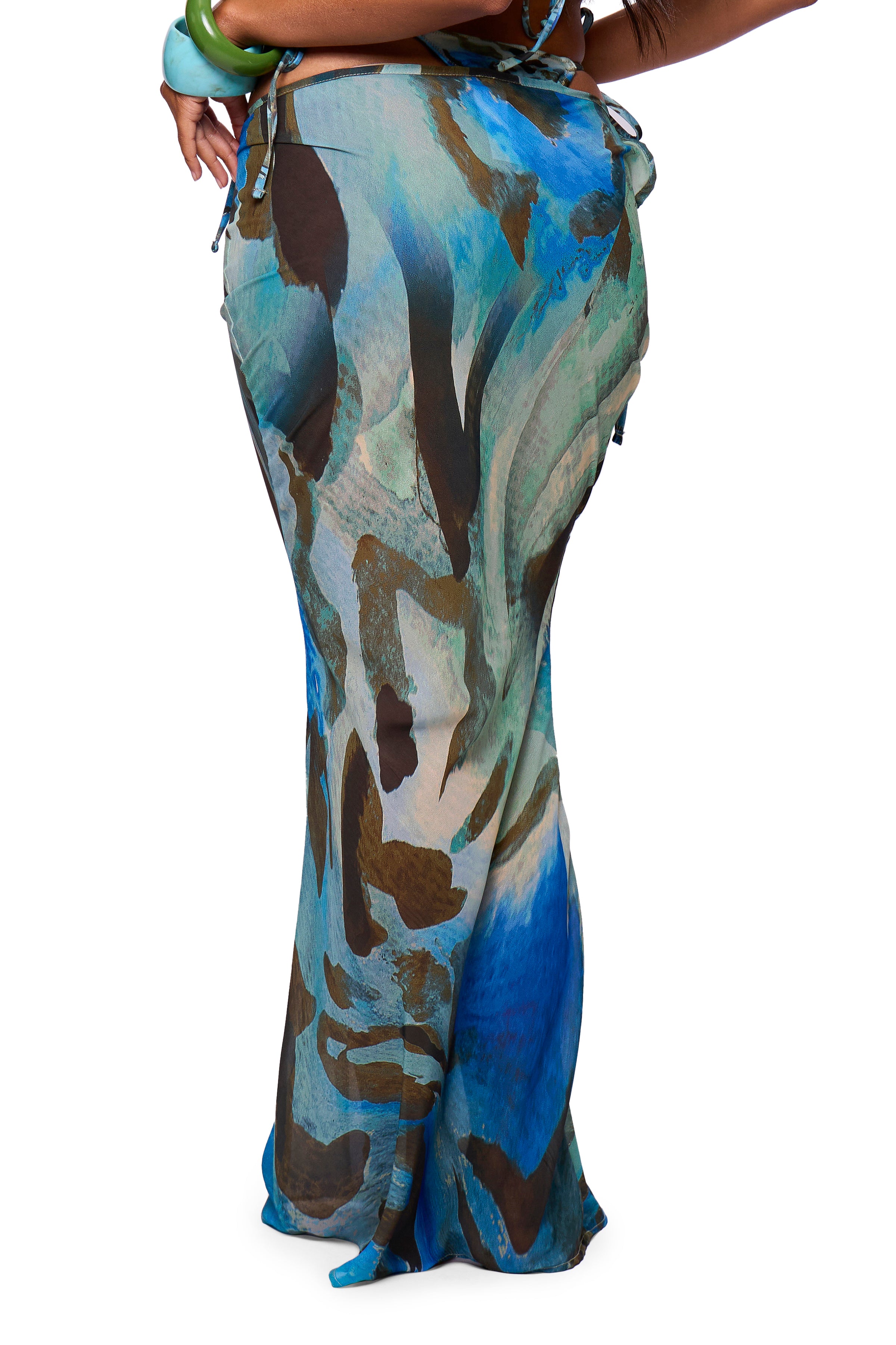 Green Printed Maxi Skirt