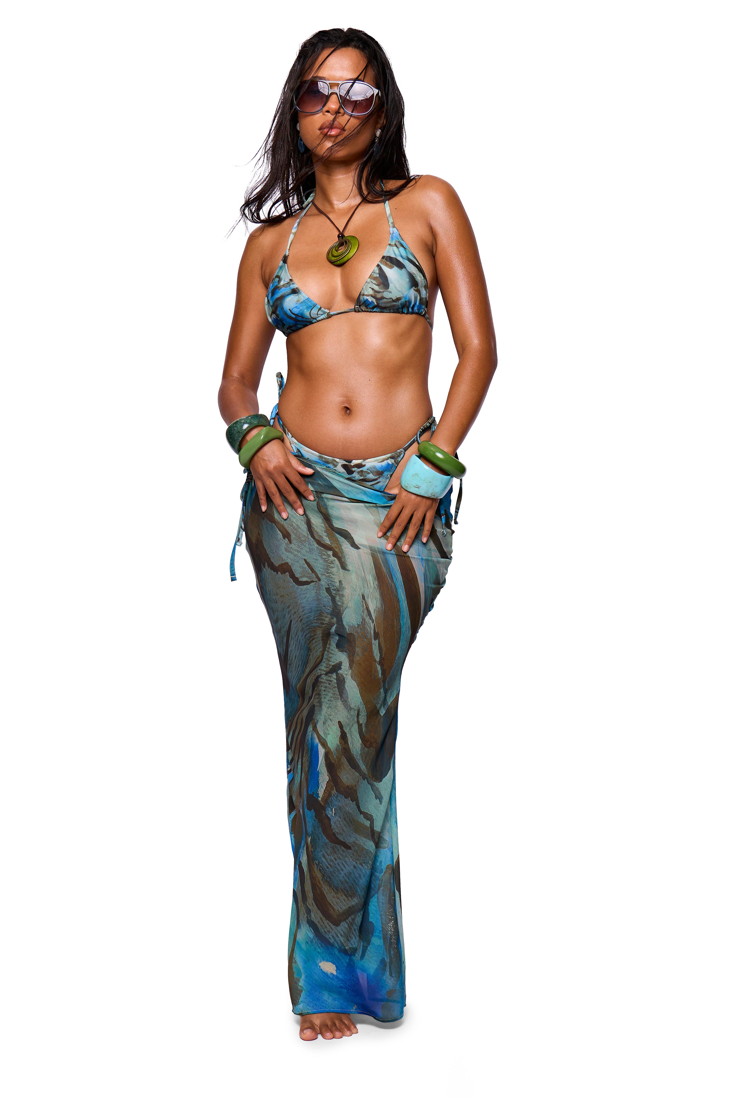 Green Printed Maxi Skirt