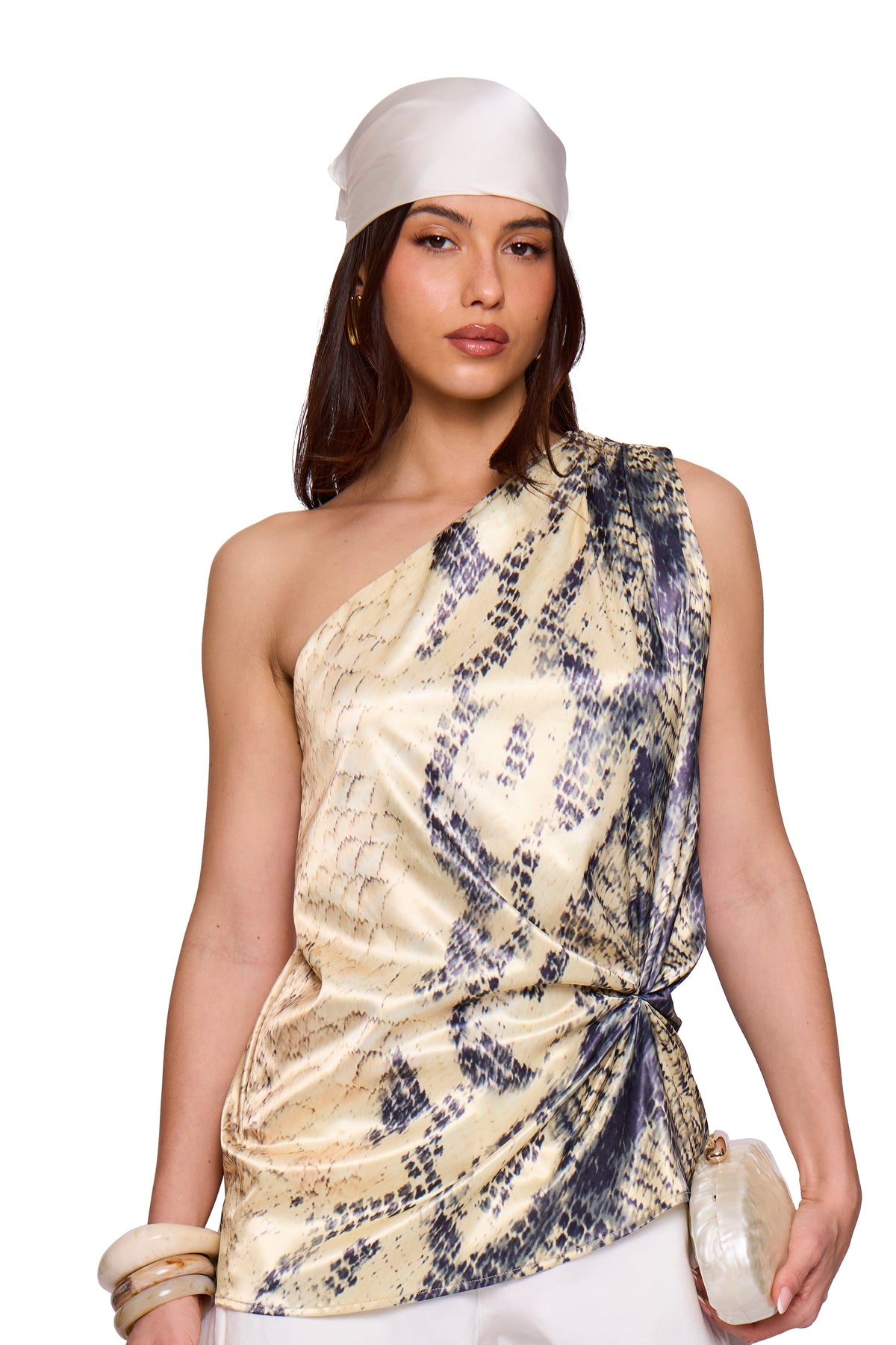 Yellow One Shoulder Top Print