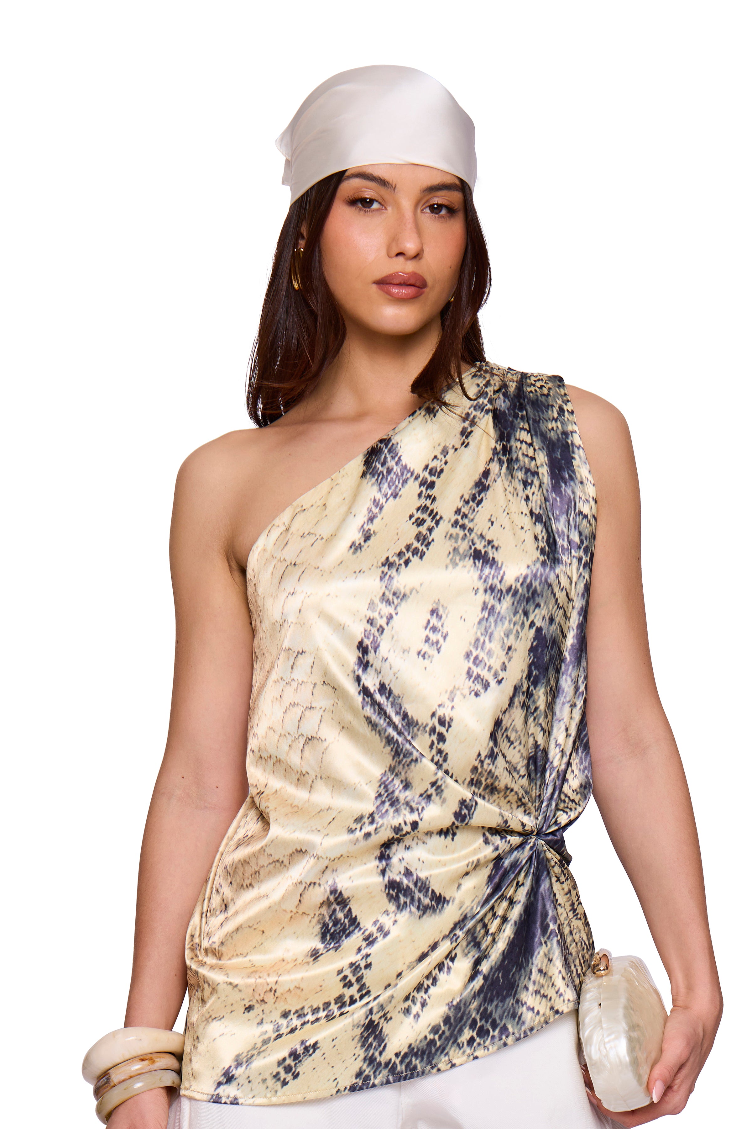 Yellow One Shoulder Top Print