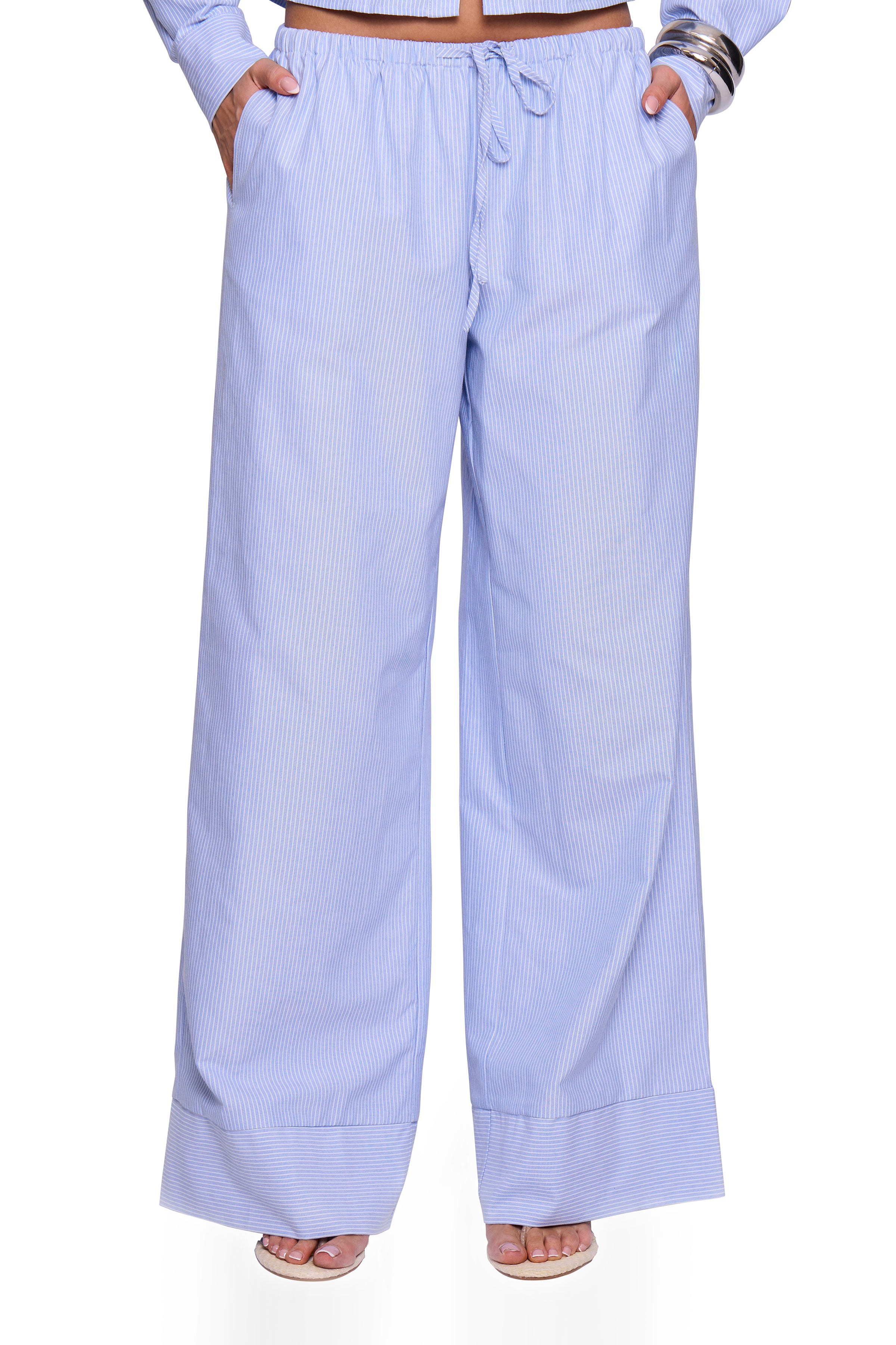 Blue Pinstripe Wide Trouser