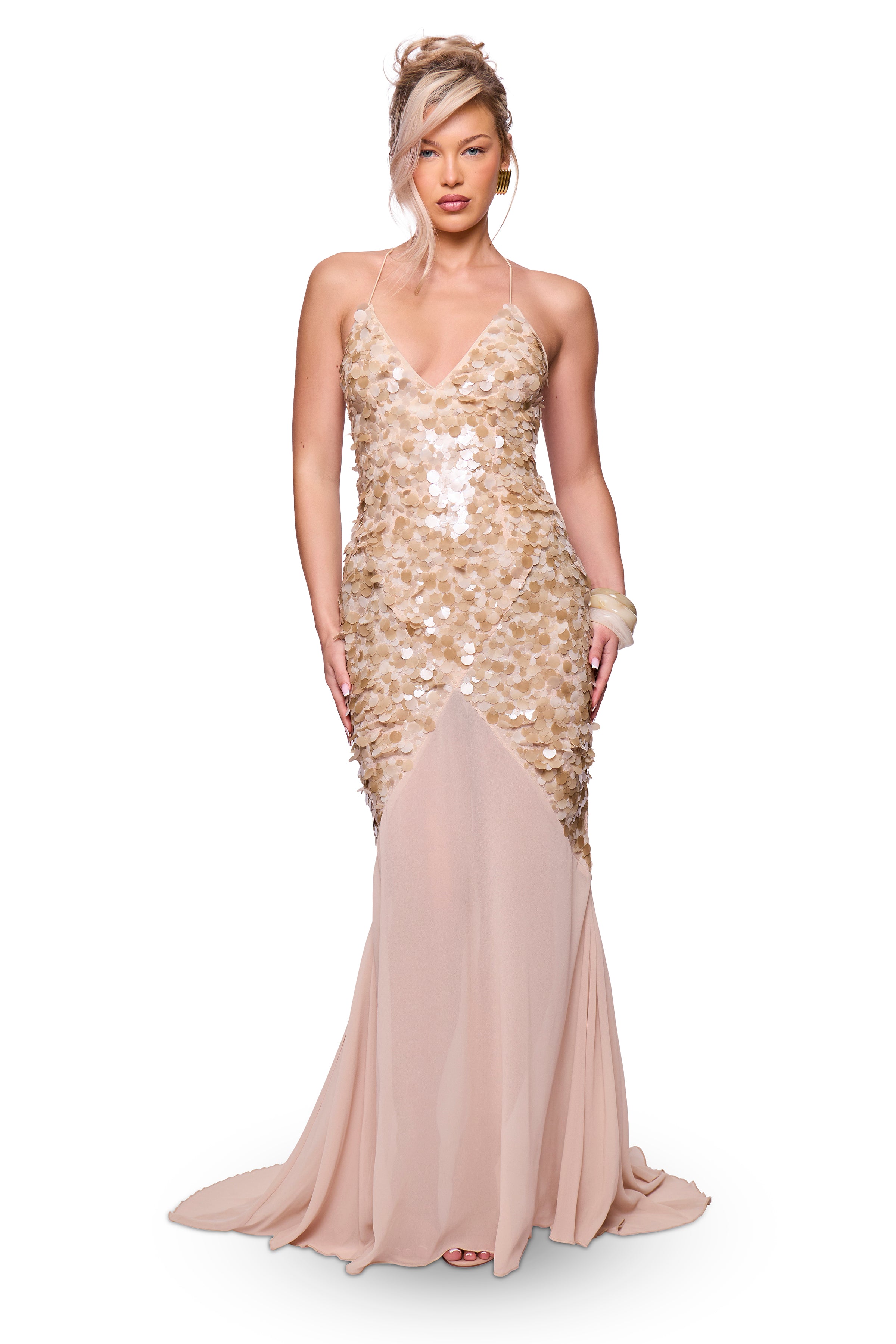 Taupe Sequin Maxi Dress