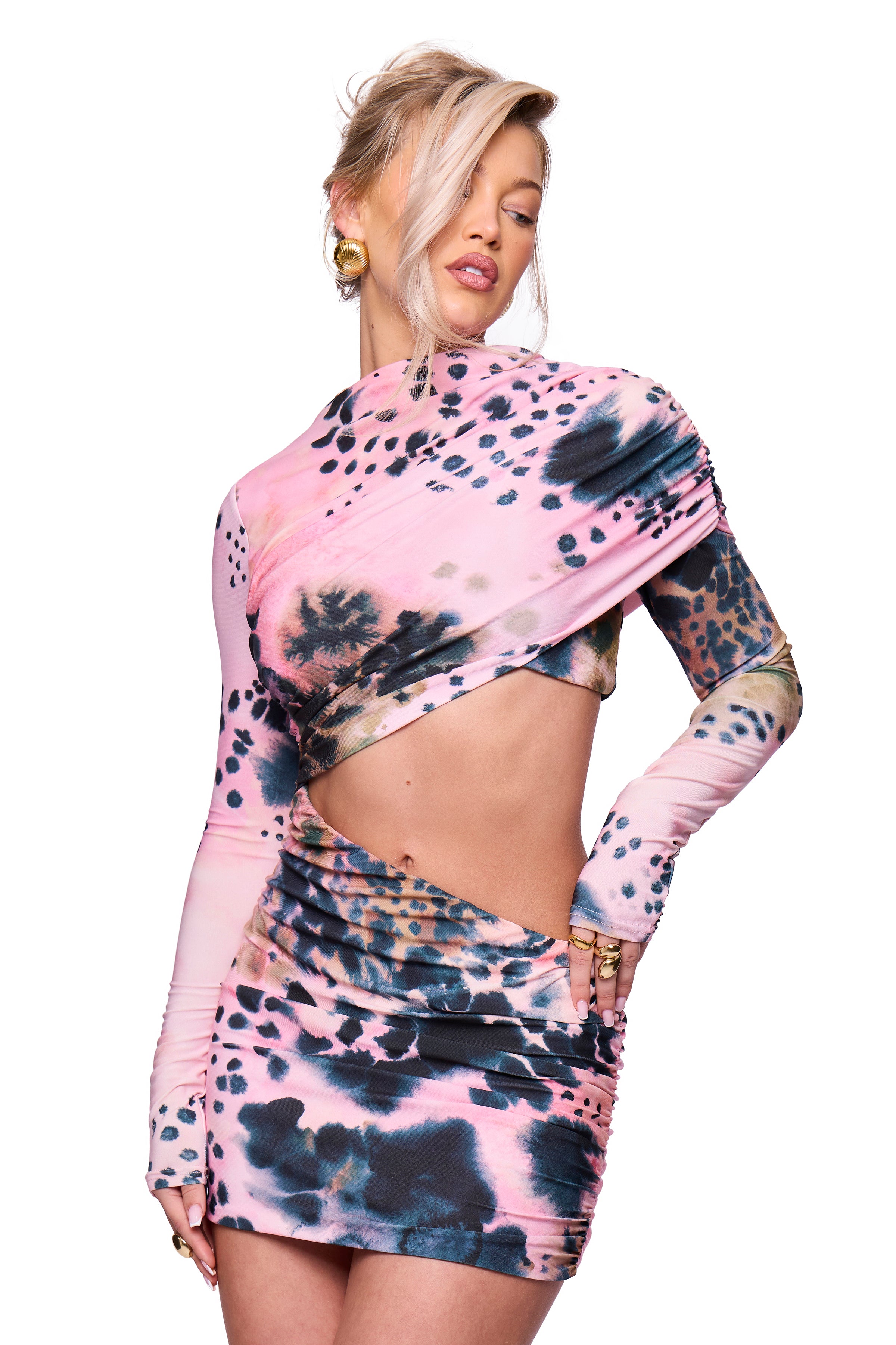 Pink Printed Mini Dress