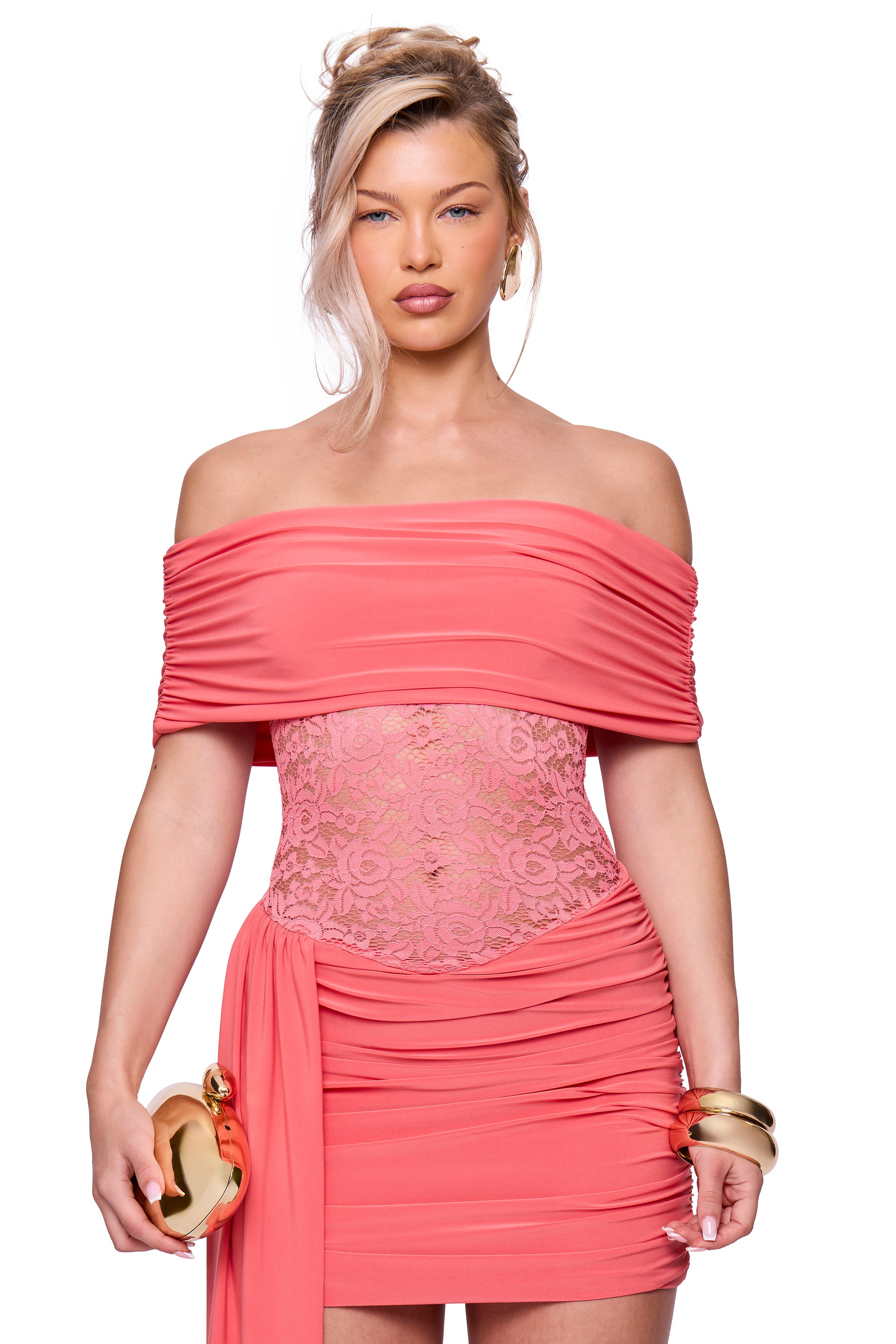 Coral Drape Mini Dress