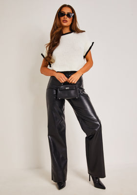 Beatrix White & Black Cropped Knitted Jumper Vest Beatrix White & Black Cropped Knitted Jumper Vest