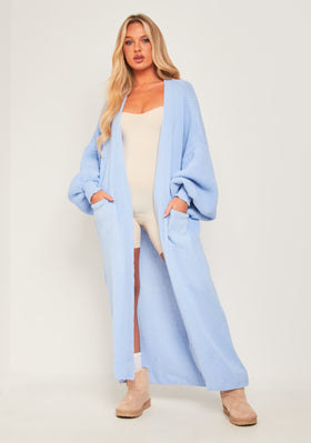 Nathalie Blue Balloon Sleeve Knitted Cardigan Nathalie Blue Balloon Sleeve Knitted Cardigan