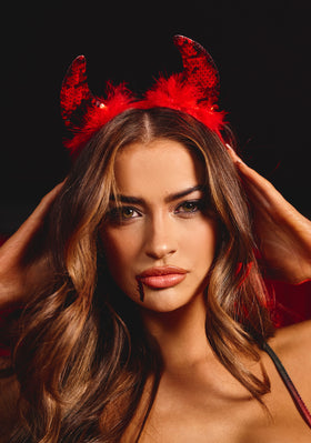 Sabrina Red Sequin Devil Horns Halloween Headband Sabrina Red Sequin Devil Horns Halloween Headband