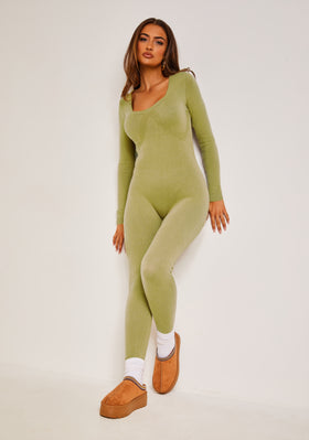 Savannah Olive Knitted Long Sleeve Jumpsuit Savannah Olive Knitted Long Sleeve Jumpsuit