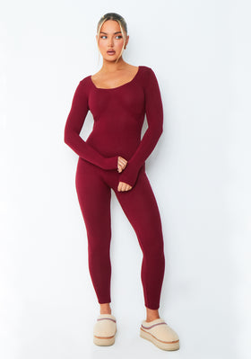 Savannah Burgundy Knitted Long Sleeve Jumpsuit Savannah Burgundy Knitted Long Sleeve Jumpsuit