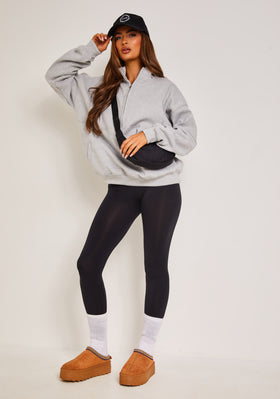 Roxy Light Grey Premium Ribbed Panelled Half Zip Sweatshirt