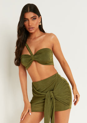 Sarai Olive Knot Detail Mini Skirt