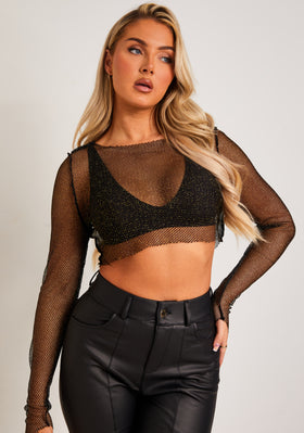 Bailey Black Gold Lurex Shimmer Fishnet Mesh Top Bailey Black Gold Lurex Shimmer Fishnet Mesh Top