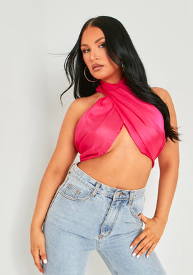 Dayna Pink Wrap Around Halterneck Scarf Top