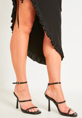 Justine Black Square Toe Strappy Heels Justine Black Square Toe Strappy Heels