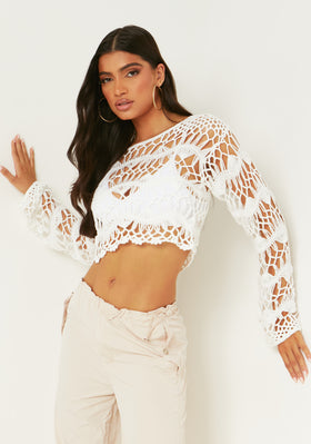 Allie White Crochet Knit Crop Top Allie White Crochet Knit Crop Top