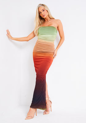 Amiah Multicolour Orange Ombre Mesh Maxi Dress Amiah Multicolour Orange Ombre Mesh Maxi Dress