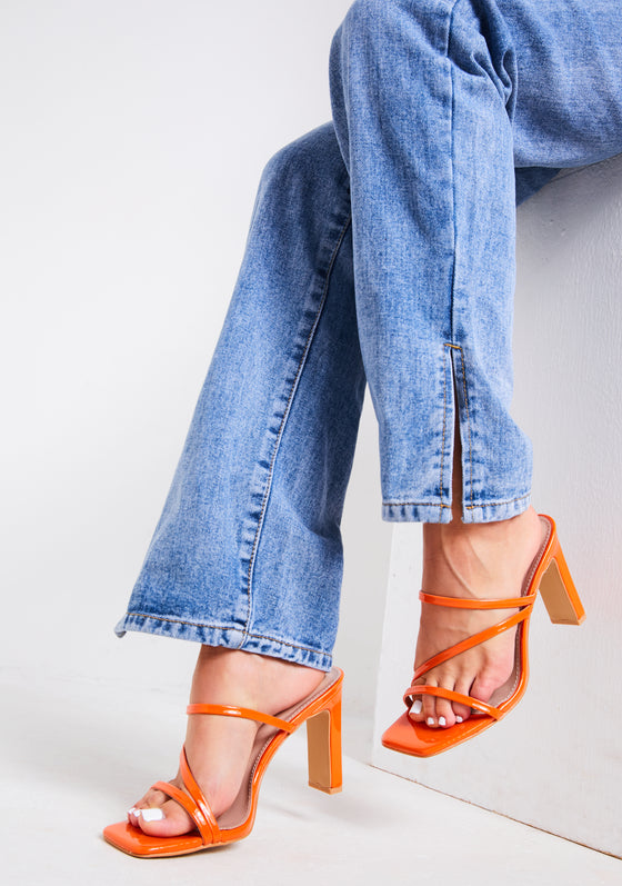 Mya Orange Square Toe Strappy Mules