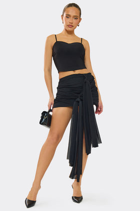 Alanna Black Mesh Drape Detail Mini Skirt Alanna Black Mesh Drape Detail Mini Skirt