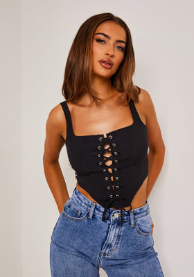 Carlee Black Lace Up Corset Top Carlee Black Lace Up Corset Top