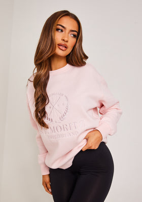Maisy Baby Pink St Moritz Embroidered Graphic Sweatshirt Maisy Baby Pink St Moritz Embroidered Graphic Sweatshirt