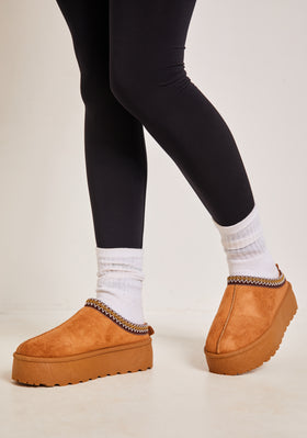 Jolie Beige Aztec Detail Faux Fur Lined Platform Slip On Boots Jolie Beige Aztec Detail Faux Fur Lined Platform Slip On Boots