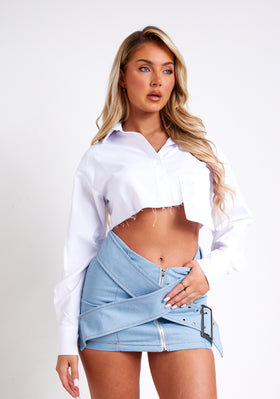 Cloe Mid Wash Pastel Blue Denim Belted Mini Skirt