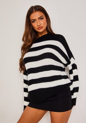 Frankie Black Oversized Stripe Chunky Knitted Jumper Frankie Black Oversized Stripe Chunky Knitted Jumper