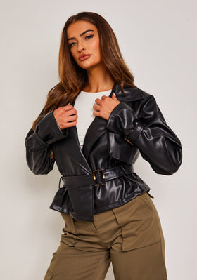 Alix Black Cropped PU Trench Jacket Alix Black Cropped PU Trench Jacket