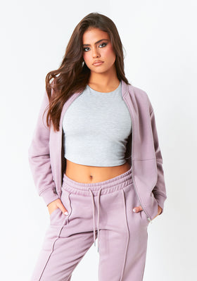 Tess Mauve Purple Bomber Jacket Sweatshirt Tess Mauve Purple Bomber Jacket Sweatshirt