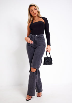 Isla Black One Sleeve Slinky Bodysuit Isla Black One Sleeve Slinky Bodysuit