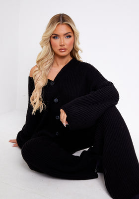 Chantelle Black Chunky Knit Cardigan & Trouser Co-Ord Set Chantelle Black Chunky Knit Cardigan & Trouser Co-Ord Set