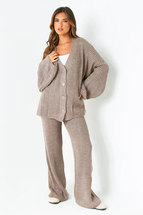 Chantelle Mocha Chunky Knit Cardigan & Trouser Co-Ord Set Chantelle Mocha Chunky Knit Cardigan & Trouser Co-Ord Set