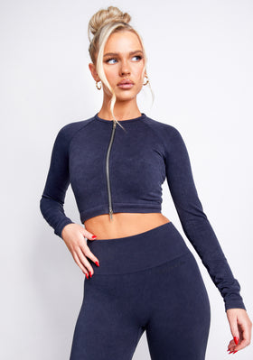 Solana Black Acid Wash Cropped Active Sport Jacket Solana Black Acid Wash Cropped Active Sport Jacket