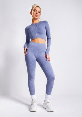 Nyla Blue Acid Wash Seamless Active Sport Leggings