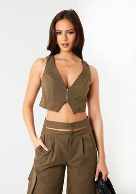 Marlo Khaki Zip Front Waistcoat Marlo Khaki Zip Front Waistcoat