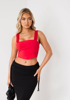 Kiana Red Mesh Sleeve Corset Top Kiana Red Mesh Sleeve Corset Top