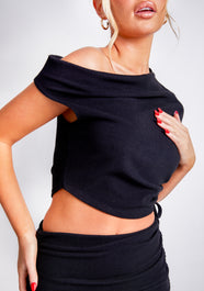 Freya Black Off The Shoulder Ruched Crop Top | Women's All Black Co-Ord's | MissyEmpire