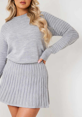 Rachel Light Grey Pleated Knitted Mini Skirt Rachel Light Grey Pleated Knitted Mini Skirt