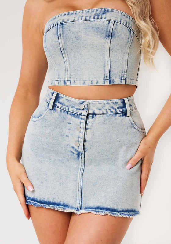 Mia Light Blue Washed Denim Mini Skirt
